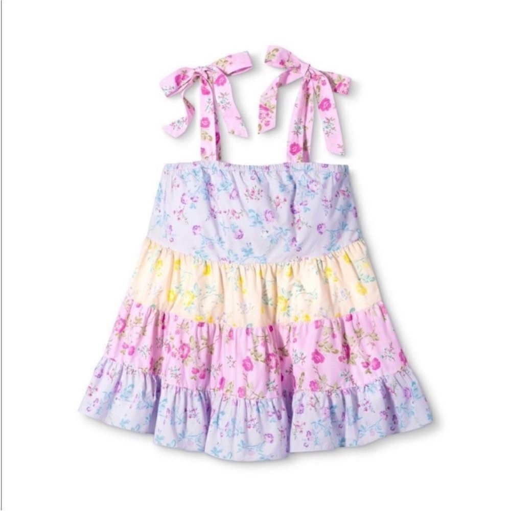 LoveShackFancy X Target Floral Tiered Jeanne Tie-Strap Babydoll Mini Dress Large - Picture 7 of 9